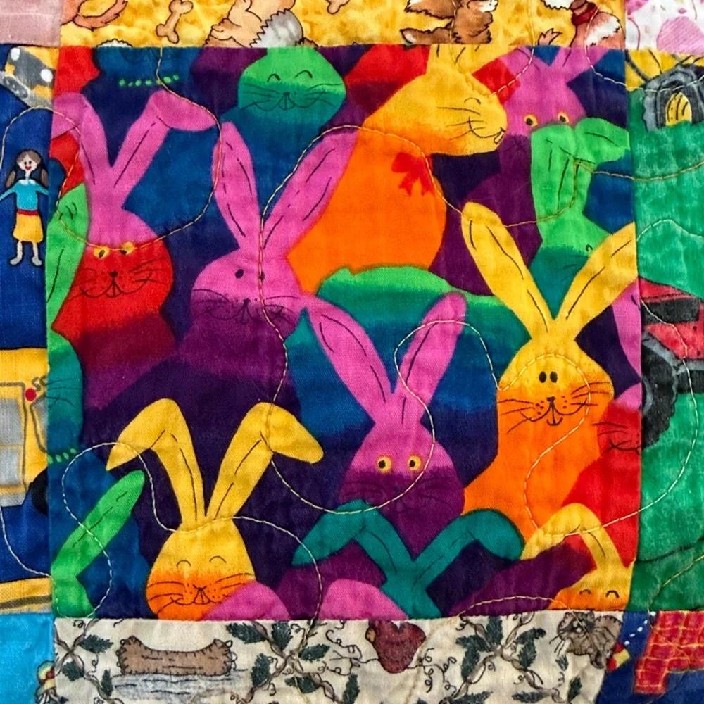 Small hand crafted patchwork child theme quilt